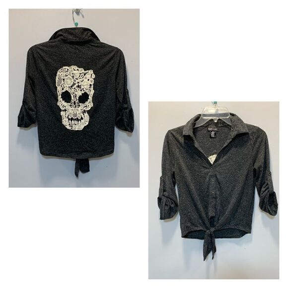 $5 ADD ON ITEM/Collard button up front tie knit skull detail - Picture 7 of 14